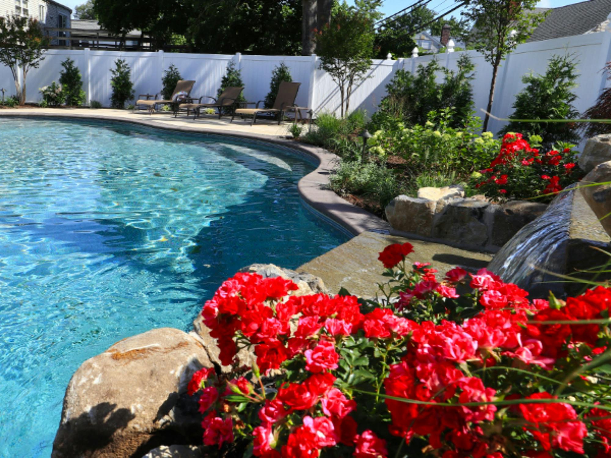 Free-Flowing Pool Patio with Lush Plantings